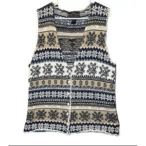 Forelli Sweater Vest Multi Color Snowflakes Full Button Womens Size 1X Vintage